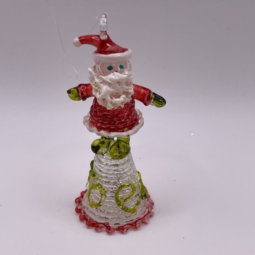Vintage Hand Blown Spun Art Glass Santa Bell Noel Christmas Ornament